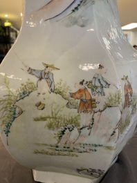 A Chinese hexagonal qianjiang cai 'hu' vase, signed Yi Long 義隆 and dated 1900