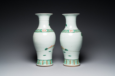 A pair of Chinese famille verte vases with ladies and playing boys, 19th C.