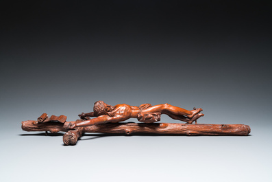 A naturalistically carved wooden crucifix with corpus, probably Germany, late 18th C.