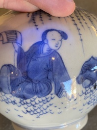 A Chinese blue and white double gourd vase with figures in a landscape, Transitional period