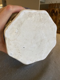 A Chinese blue and white octagonal vase, Transitional period