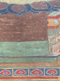 Ecole chinoise: 'Bhaishajyaguru' ou 'Bouddha de M&eacute;decine', encre et couleurs sur soie, probablement 19&egrave;me