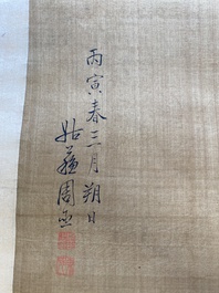 Chinese school, naar Zhou Chen (1460-1535): Riviersc&egrave;ne met onsterfelijken, inkt en kleur op zijde, 18e eeuw