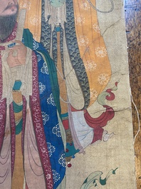 Chinese school: 'A procession of deities', ink and colour on silk, Qing