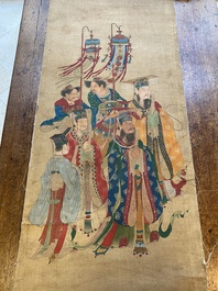 Ecole chinoise: 'Procession de divinit&eacute;s', encre et couleurs sur soie, Qing