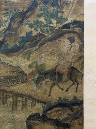 Ecole chinoise: 'Savants dans le pavillon', encre et couleurs sur soie, probablement Ming