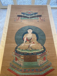 Chinese school: 'Bhaishajyaguru' or 'Medicine Buddha', ink and colour on silk, probably 19th C.