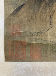 Chinese school: 'Lan Caihe 藍采和', inkt en kleur op zijde, 18/19e eeuw