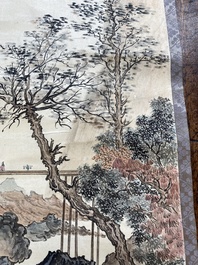 Wu Tong 吴桐 (1975-): &lsquo;A scholar and his pupil on a bridge&rsquo;, ink and colour on paper