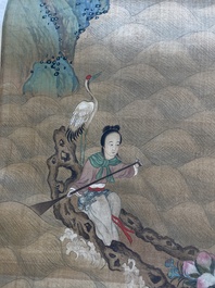 Ecole chinoise, d'apr&egrave;s Zhou Chen (1460-1535): Sc&egrave;ne fluviale aux immortels, encre et couleurs sur soie, 18&egrave;me