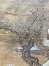 Chinese school: 'Landschap met visser', inkt en kleur op zijde, Qing