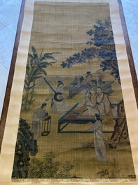 Ecole chinoise: 'Rassemblement musical &eacute;l&eacute;gant', encre et couleurs sur soie, probablement Ming
