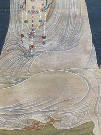 Ecole chinoise: 'Bodhisattva', encre et couleurs sur soie, Qing