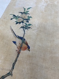 Miao Jiahui 繆嘉慧 (1831-1901): Quatre rouleaux aux oiseaux et fleurs, encre et couleurs sur soie