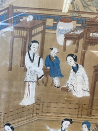 Ecole chinoise: Deux sc&egrave;nes aux femmes et gar&ccedil;ons, encre et couleurs sur soie, Qing