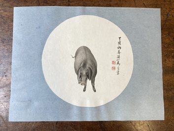 Ma Jin 馬晉 (1900-1970): 'Pig', ink and pencil on paper, dated 1947