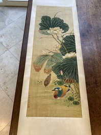 Miao Jiahui 繆嘉慧 (1831-1901): Quatre rouleaux aux oiseaux et fleurs, encre et couleurs sur soie