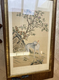 Follower of Lang Shining 郞世寧 (1688-1766): 'A Chinese greyhound', ink and colour on silk, 20th C.