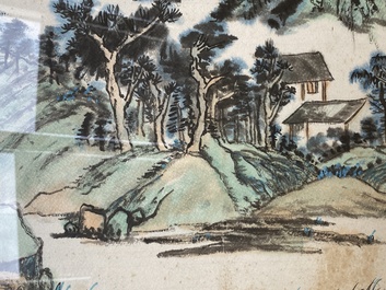 Zhou Huaimin 周懷民 (1906-1996): 'Berglandschap met naaldbomen', inkt en kleur op papier