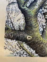 Tao Lengyue 陶冷月 (1895-1985): 'Prunier sous la nuit &eacute;clair&eacute;e par la lune', encre et couleurs sur papier