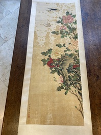 Miao Jiahui 繆嘉慧 (1831-1901): Four scrolls with birds among flowers, ink and colour on silk