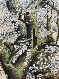 Tao Lengyue 陶冷月 (1895-1985): 'Prunier sous la nuit &eacute;clair&eacute;e par la lune', encre et couleurs sur papier