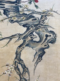 Miao Jiahui 繆嘉慧 (1831-1901): Quatre rouleaux aux oiseaux et fleurs, encre et couleurs sur soie