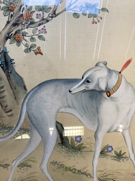 Navolger van Lang Shining 郞世寧 (1688-1766): 'Een Chinese windhond', inkt en kleur op zijde, 20e eeuw
