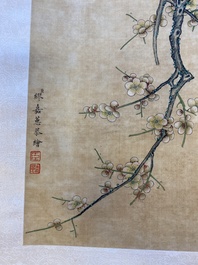 Miao Jiahui 繆嘉慧 (1831-1901): Quatre rouleaux aux oiseaux et fleurs, encre et couleurs sur soie