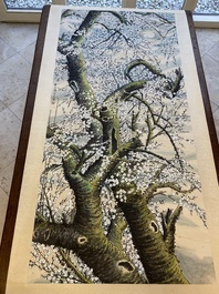 Tao Lengyue 陶冷月 (1895-1985): 'Prunier sous la nuit &eacute;clair&eacute;e par la lune', encre et couleurs sur papier