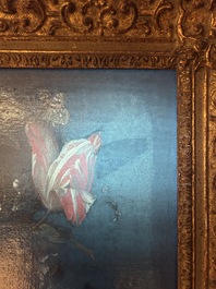 Van Verendael, Nicolaes (1640-1691, attr. to): Floral still life in urn with butterfly, oil on canvas
