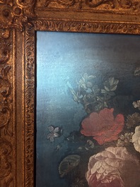 Van Verendael, Nicolaes (1640-1691, attr. to): Floral still life in urn with butterfly, oil on canvas