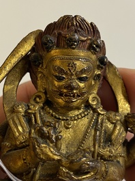 A Sino-Tibetan gilt bronze Mahakala, 19th C.