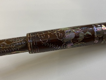 A Chinese mother-of-pearl-inlaid brown lacquer brush, Ming