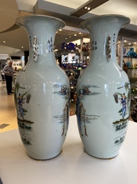 A pair of Chinese famille rose vases with two-sided design, 19/20th C.