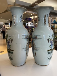 Paire de vases en porcelaine de Chine famille rose &agrave; d&eacute;cor &agrave; deux faces, 19/20&egrave;me