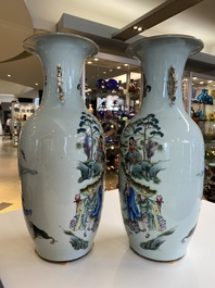 A pair of Chinese famille rose vases with two-sided design, 19/20th C.