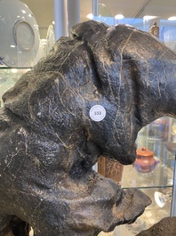 An exceptionally large Chinese 'gongshi' or 'scholar's rock' on wooden stand, probably Qing