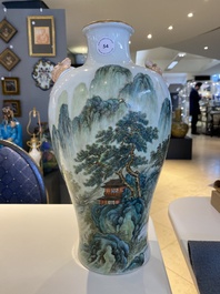 A Chinese famille verte 'meiping' vase with a fine landscape, Republic