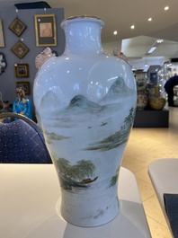 A Chinese famille verte 'meiping' vase with a fine landscape, Republic