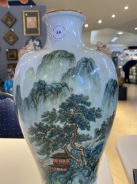 A Chinese famille verte 'meiping' vase with a fine landscape, Republic