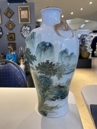 A Chinese famille verte 'meiping' vase with a fine landscape, Republic