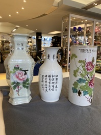 Two Chinese qianjiang cai vases and a hat stand, 19/20th C.