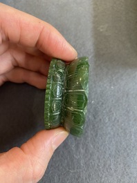 Diffuseur de parfum en jade blanc au couvercle et base en jade vert &eacute;pinard, Chine, Qing