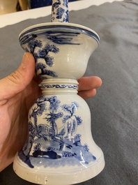 A Chinese blue and white 'Bleu de Hue' candlestick for the Vietnamese market, 18/19th C.