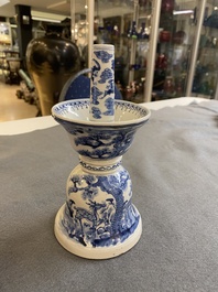 A Chinese blue and white 'Bleu de Hue' candlestick for the Vietnamese market, 18/19th C.