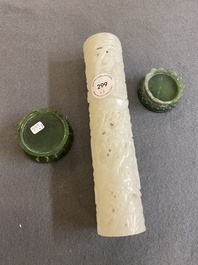 A Chinese white jade parfumier with spinach green jade cover and base, Qing