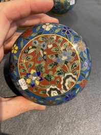 Three Chinese cloisonn&eacute; vases and a covered box, 19/20th C.