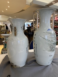 Twee Chinese qianjiang cai vazen met berglandschappen, gesigneerd Hu Zhongzhen 胡仲贞, 19/20e eeuw