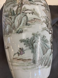 Two Chinese qianjiang cai 'mountainous landscape' vases, signed Hu Zhongzhen 胡仲贞, 19/20th C.